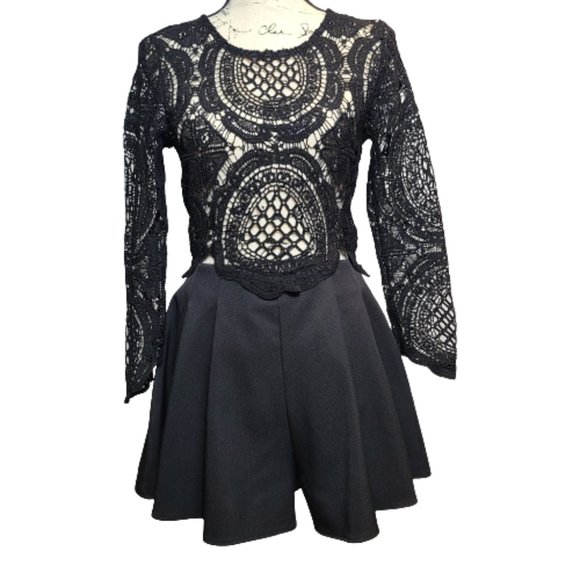 Luxxel Tops - LUXXEL LADIES LONG SLEEVE CROCHET BLACK TOP WITH ATTACH SHORTS SIZE: M